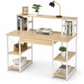 Bureau en Bois avec Étagères et Cadre Métallique Blanc 120x60x120 cm
