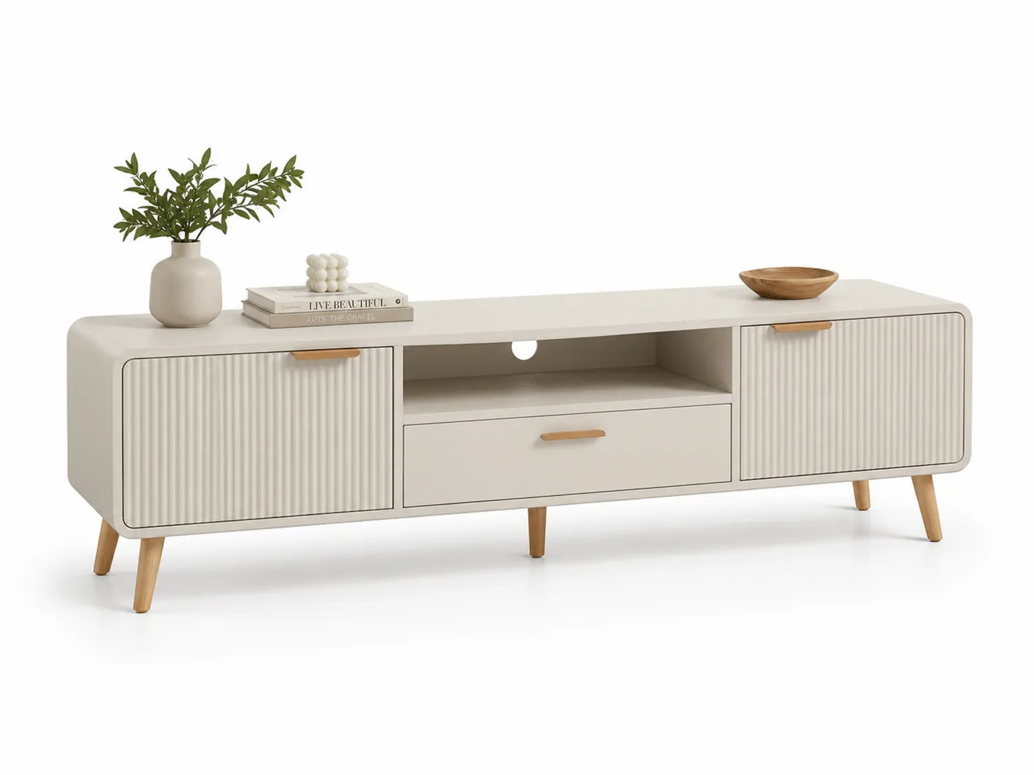 Meuble TV en MDF et Bois de Hêtre Beige