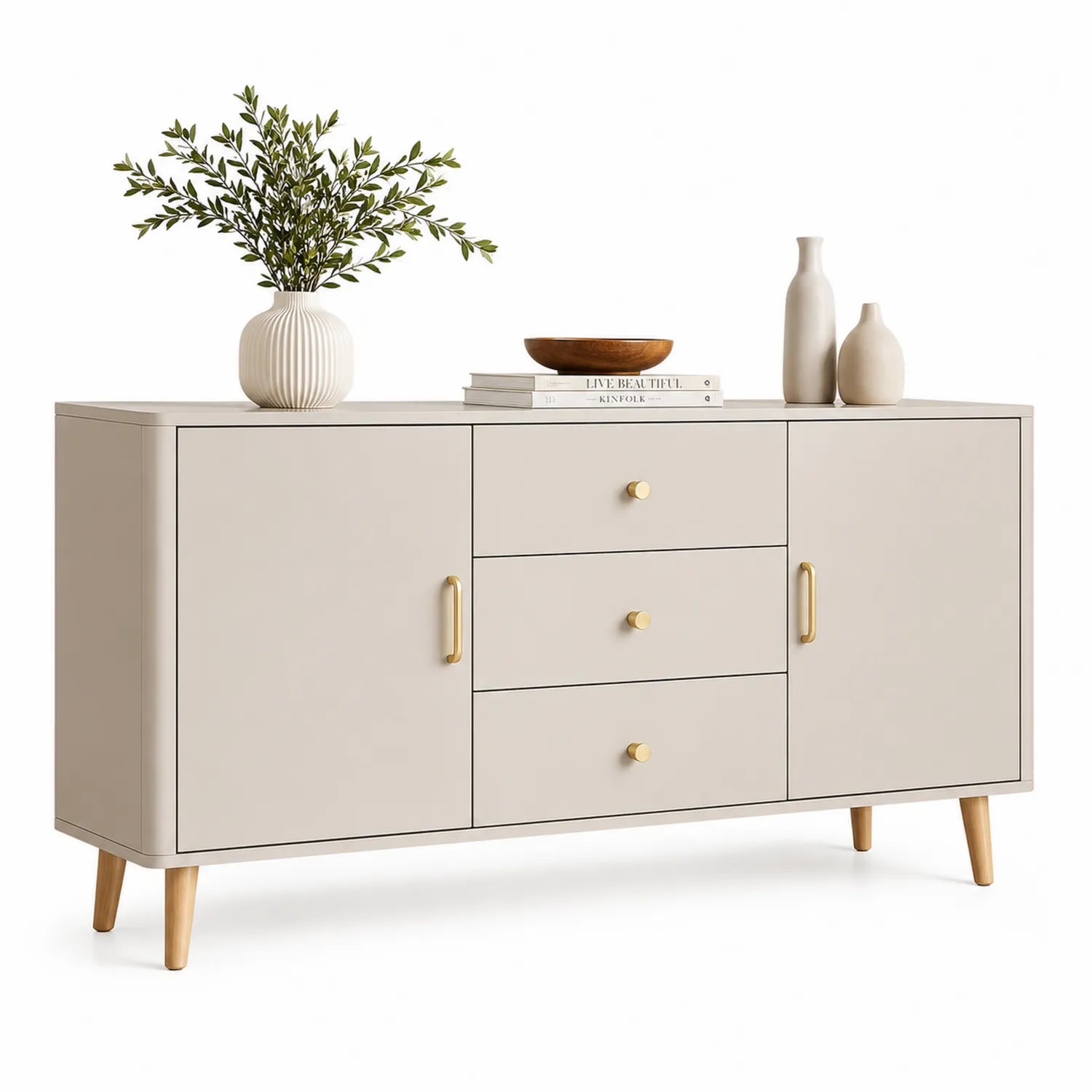 Buffet en bois avec portes et tiroirs beige