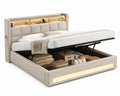 Lit double en polyester avec rangement intégré beige 160x200 cm