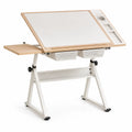 Table à dessin en bois MDF et métal blanc avec rangements