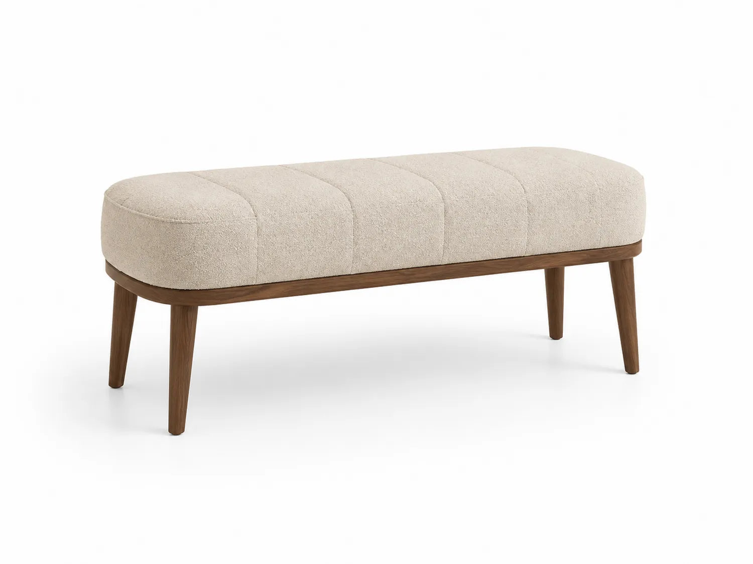 Banc rectangulaire en tissu et bois de noyer beige 120cm