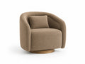 Fauteuil en tissu bouclette marron avec base pivotante en bois