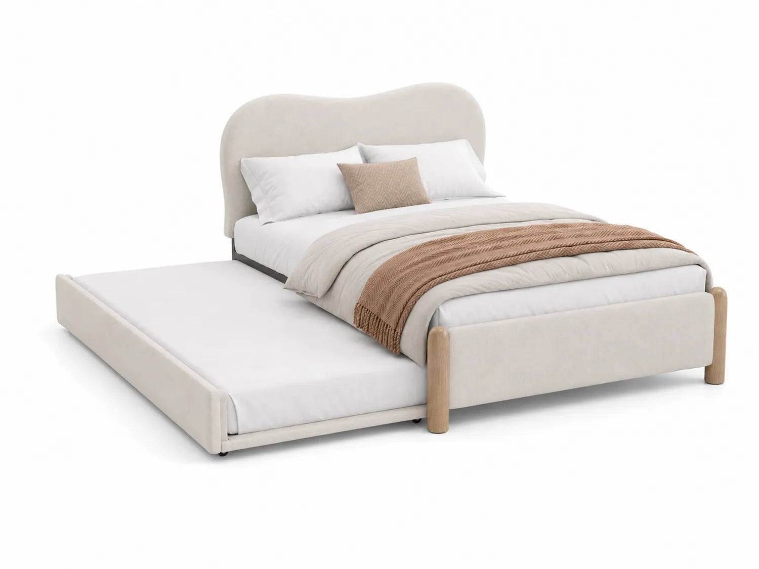 Lit double en bois et tissu avec sommier escamotable 210x160 cm Beige