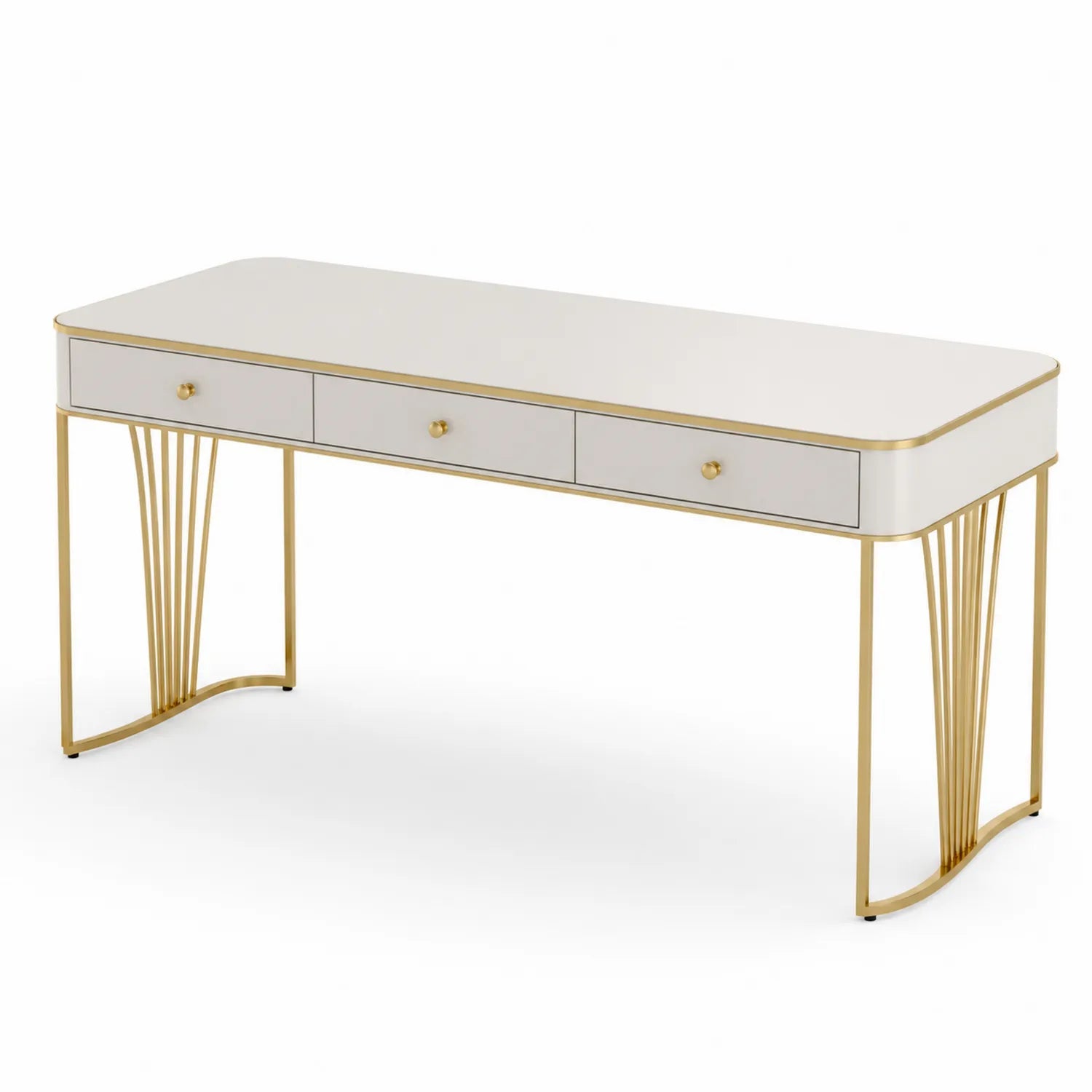 Bureau en MDF et Métal Doré Blanc avec Tiroirs