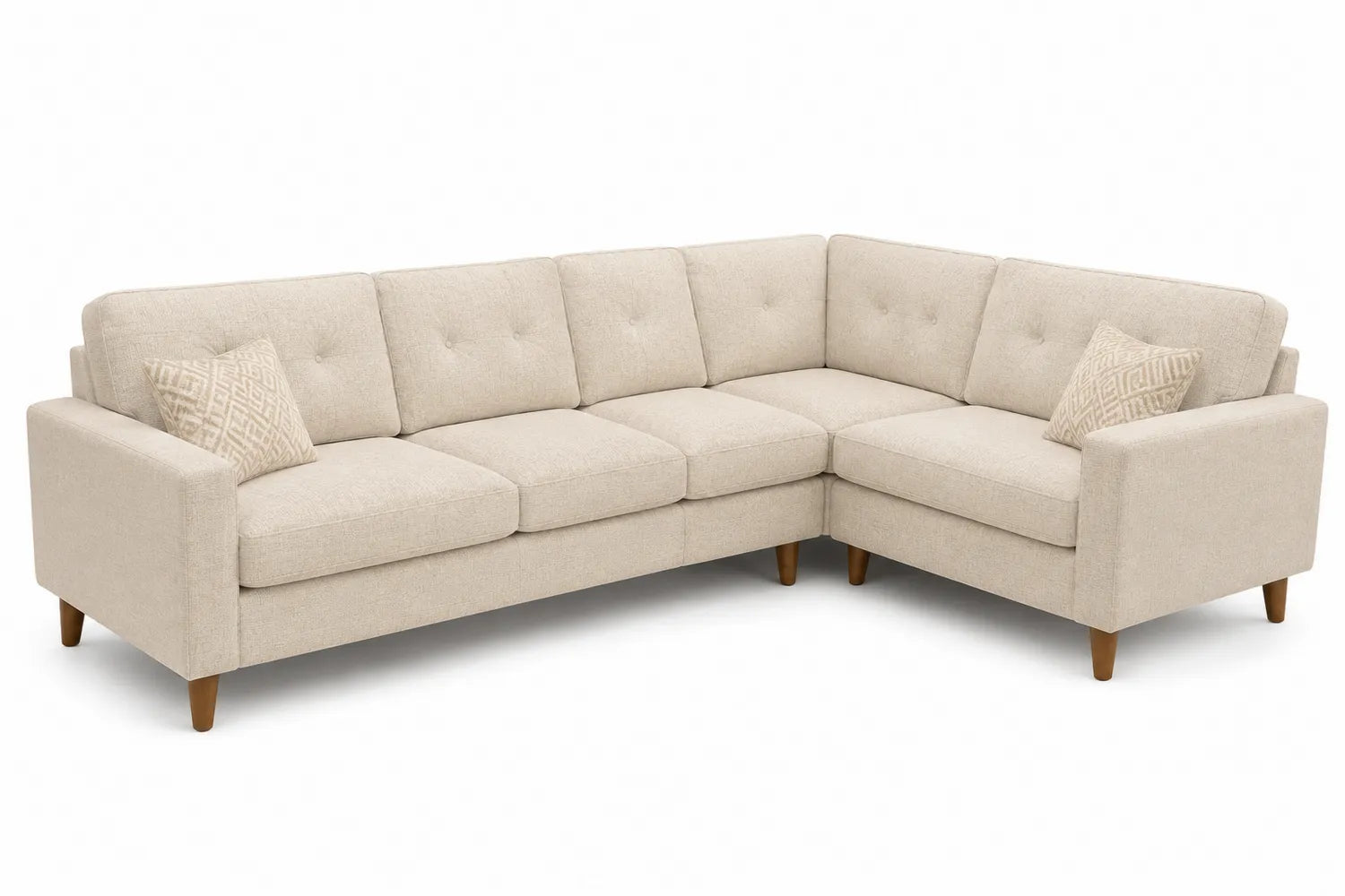 Canapé d'angle en tissu lin beige 5 places