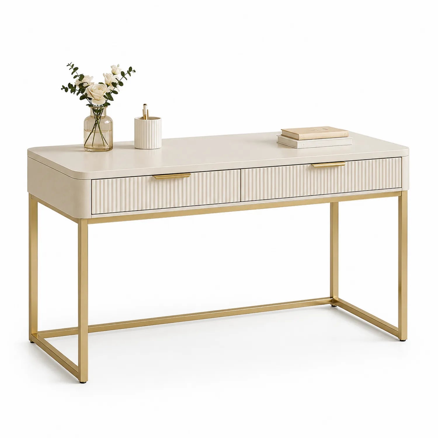 Bureau rectangulaire en bois avec pieds en métal doré 120 cm