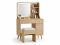Coiffeuse en bois clair avec miroir LED et tabouret