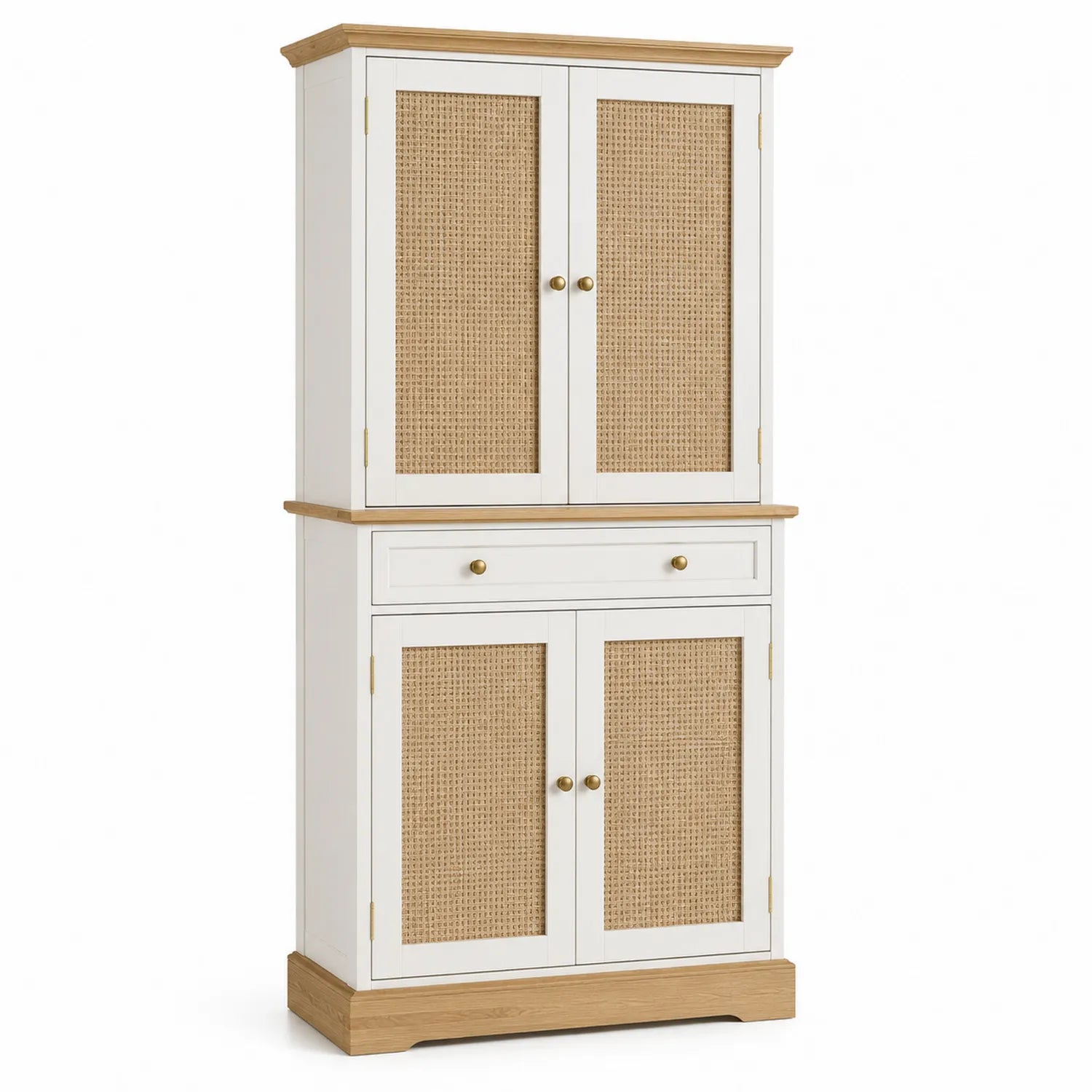 Buffet en bois et rotin avec 4 portes et 1 tiroir