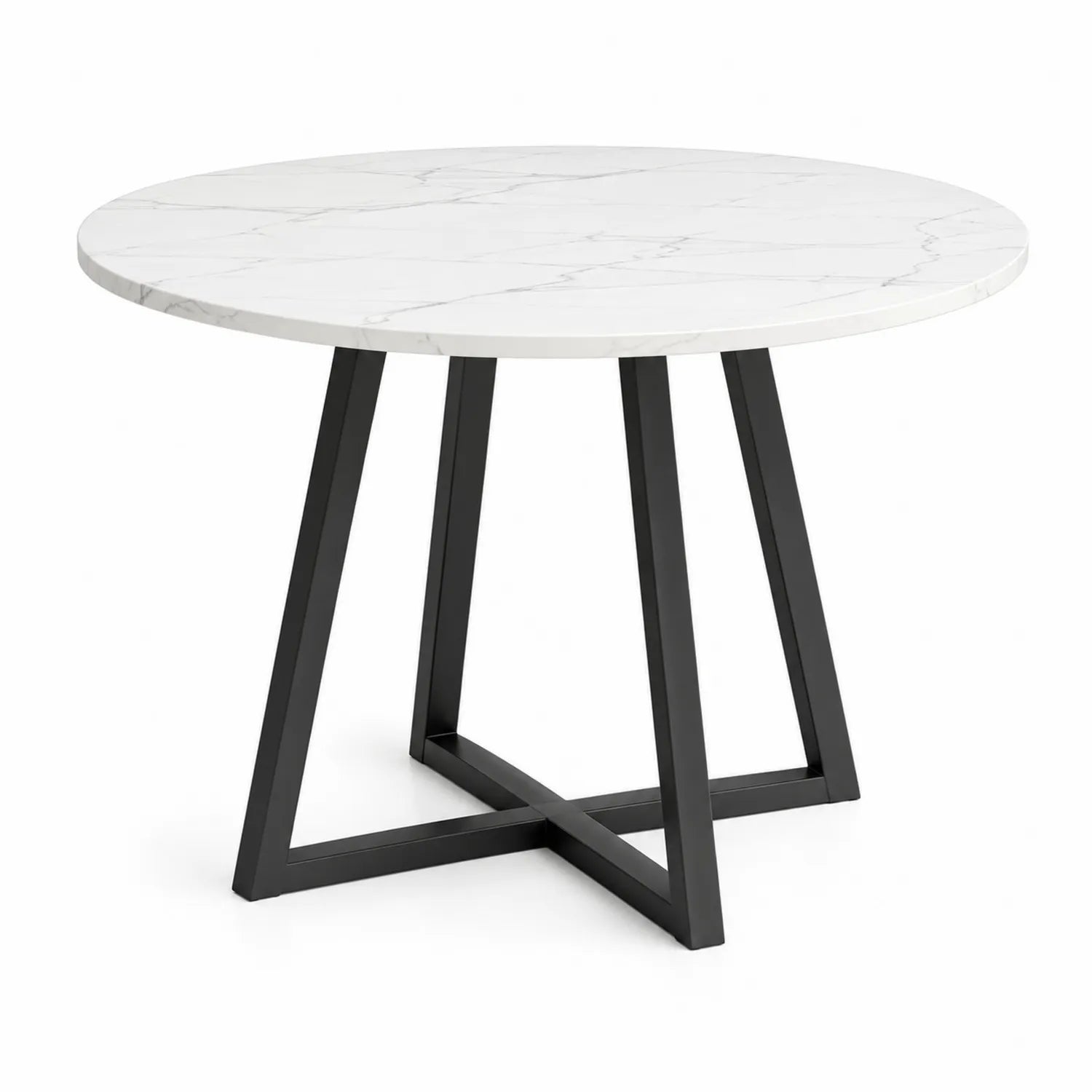Table ronde en marbre blanc avec structure en métal noir, diamètre 100 cm
