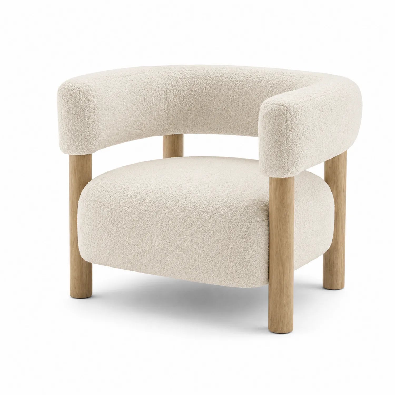 Fauteuil en tissu bouclette et bois Blanc