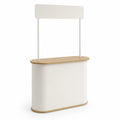 Comptoir d'exposition portable en MDF et métal Blanc et Bois clair 120x45x100 cm