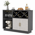 Buffet de cuisine en bois MDF avec espace pour bouteilles et verres, gris et blanc