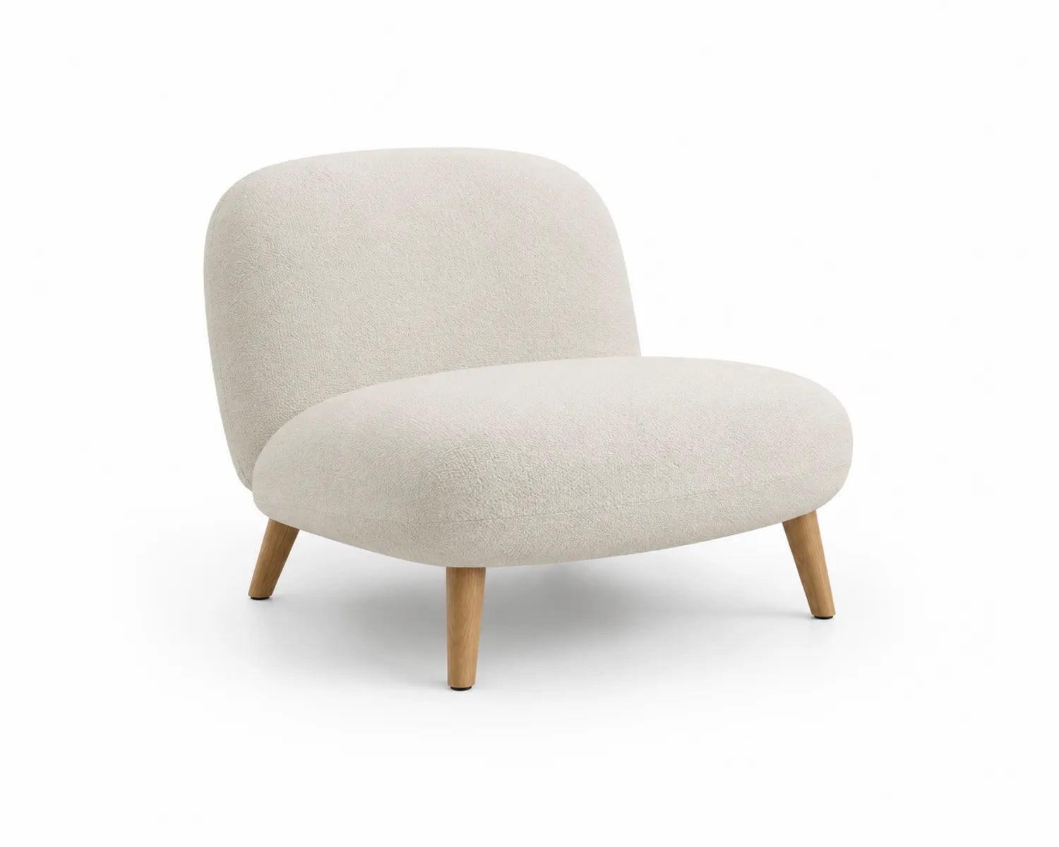 Fauteuil en tissu bouclé crème avec pieds en bois