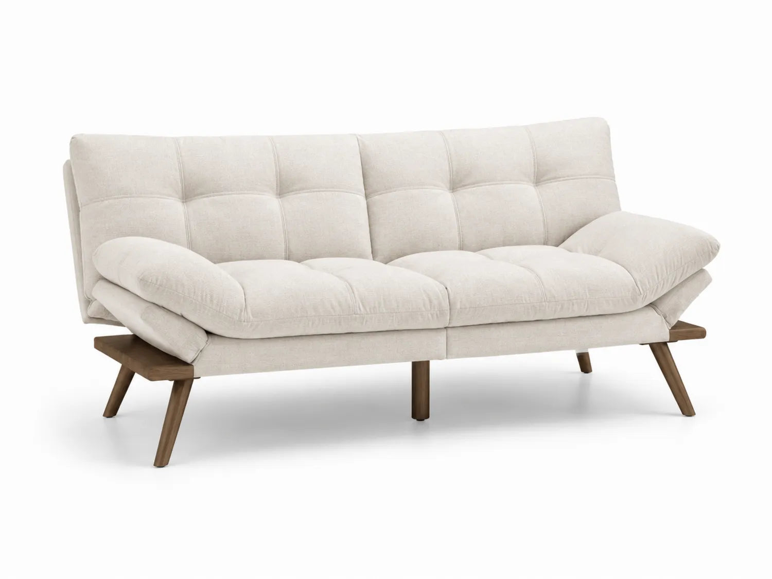 Canapé convertible en tissu beige avec pieds en bois