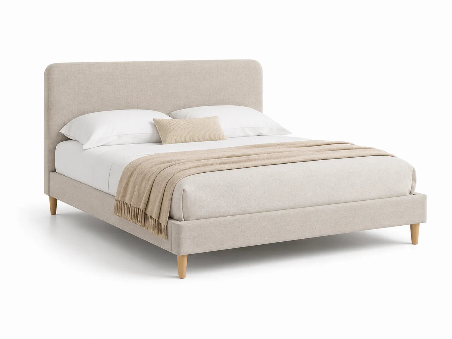Lit double en tissu beige 200x160 cm