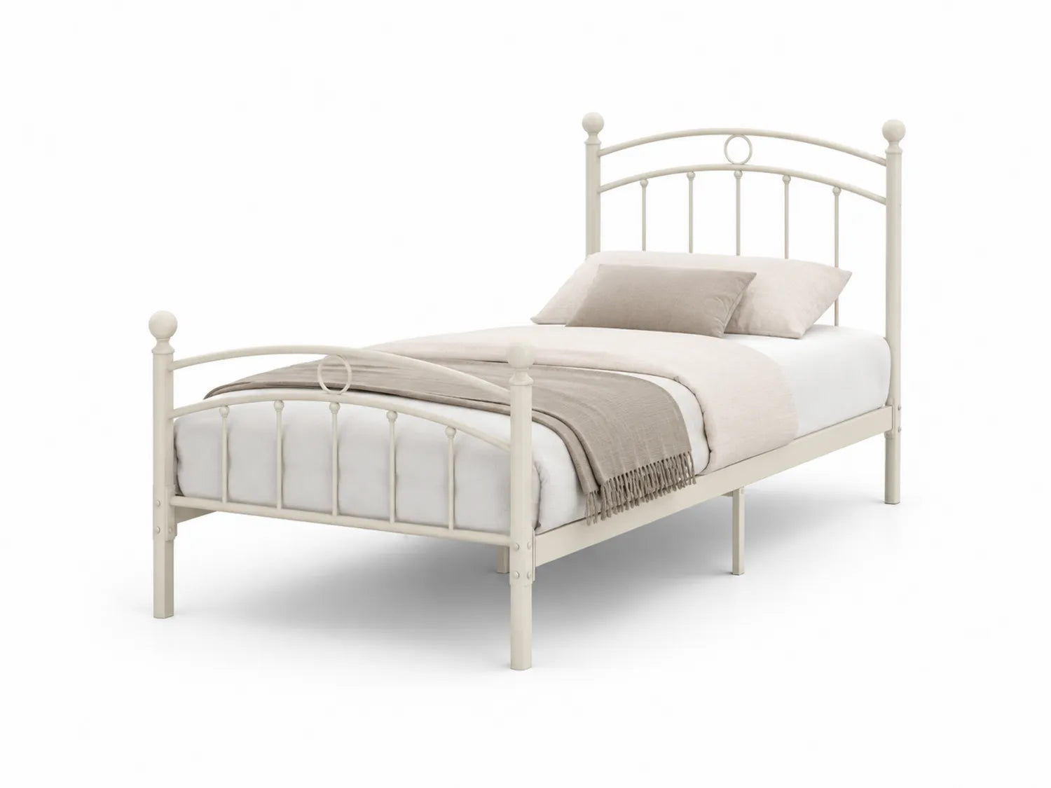 Lit simple en métal crème avec têtière arrondie 200x100 cm