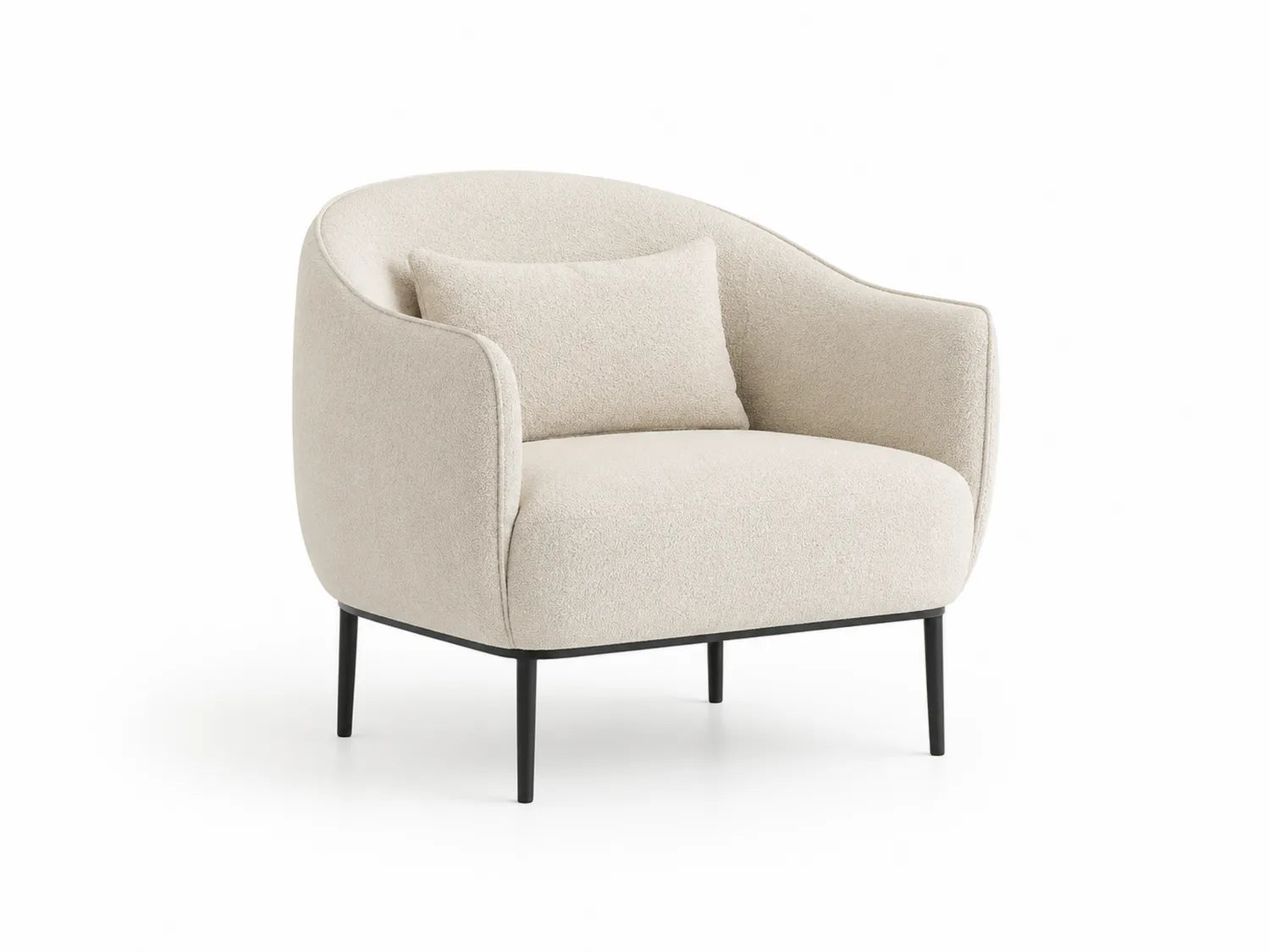 Fauteuil en tissu bouclé crème avec pieds en métal