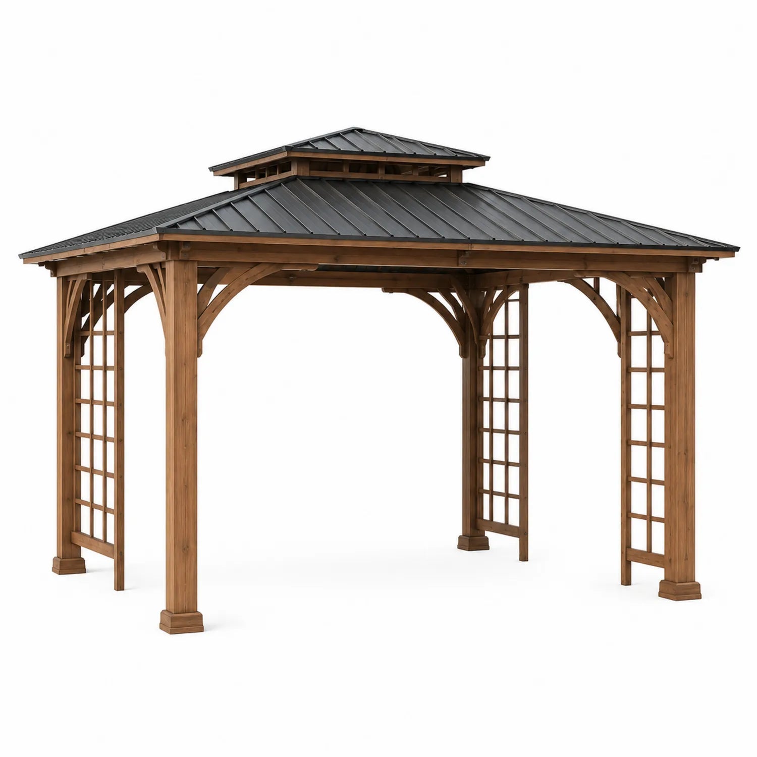 Pavillon de jardin en bois avec toit en acier gris 300x300cm