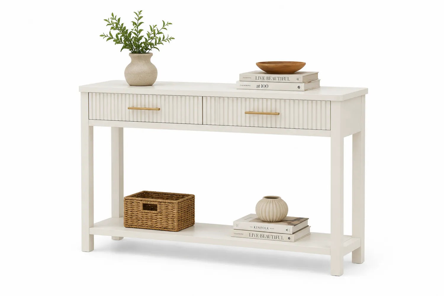 Console en bois avec tiroirs et étagère Blanc 120x30x80 cm