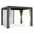 Pergola en aluminium lames orientables 3x3 m avec rideaux beige