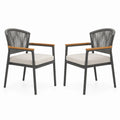 Lot de 2 chaises d'extérieur en aluminium avec accoudoirs en bois et siège beige