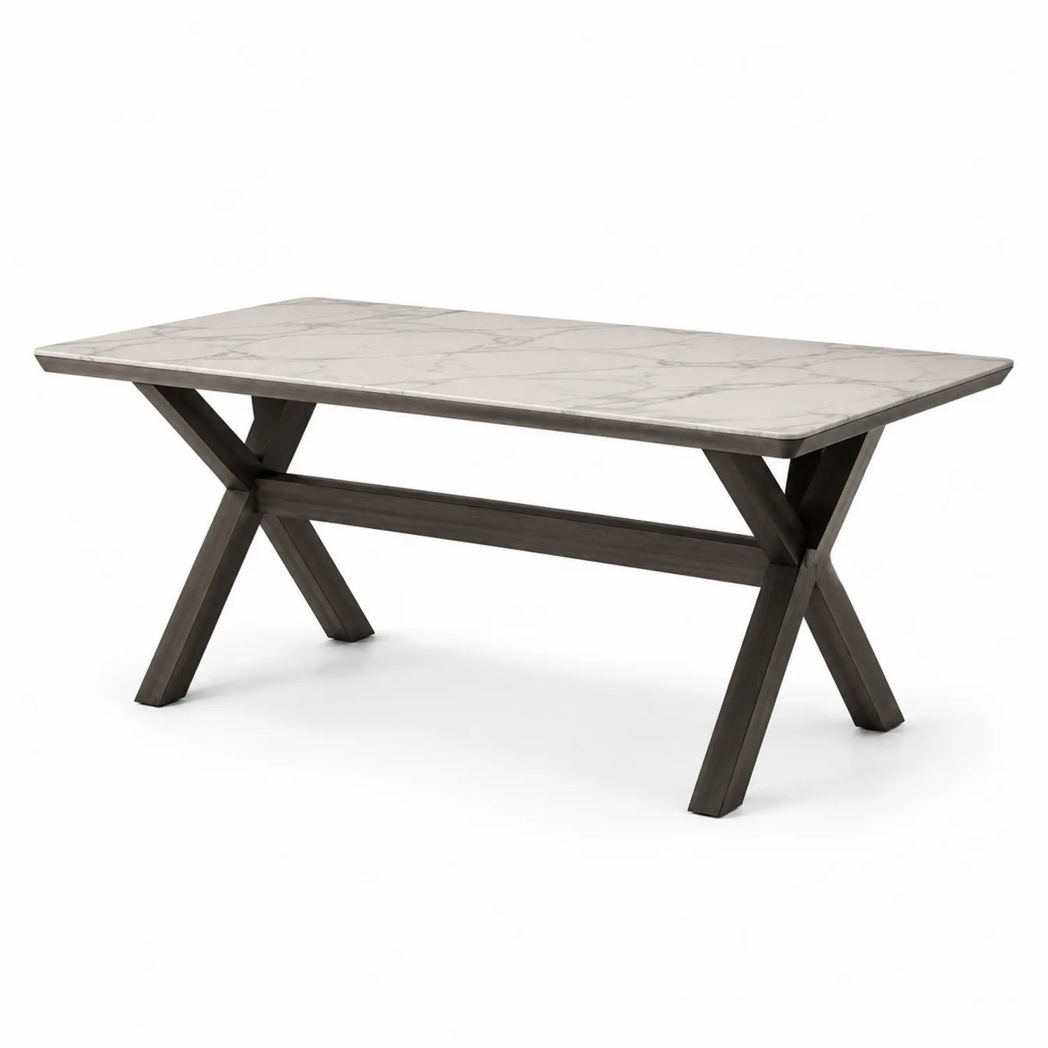 Table à manger rectangulaire en marbre et bois blanc et noir 180x90 cm