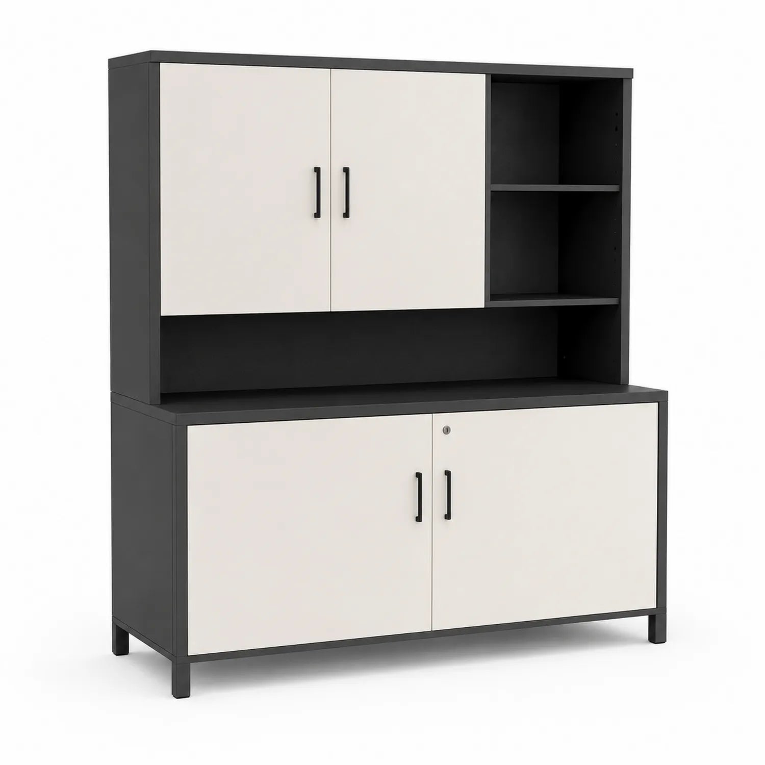 Buffet en mélamine noir et blanc avec étagères 180x40x160 cm
