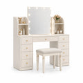 Coiffeuse avec Miroir LED et Tabouret - Bois MDF - Blanc