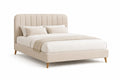 Lit double en tissu beige avec tête de lit capitonnée