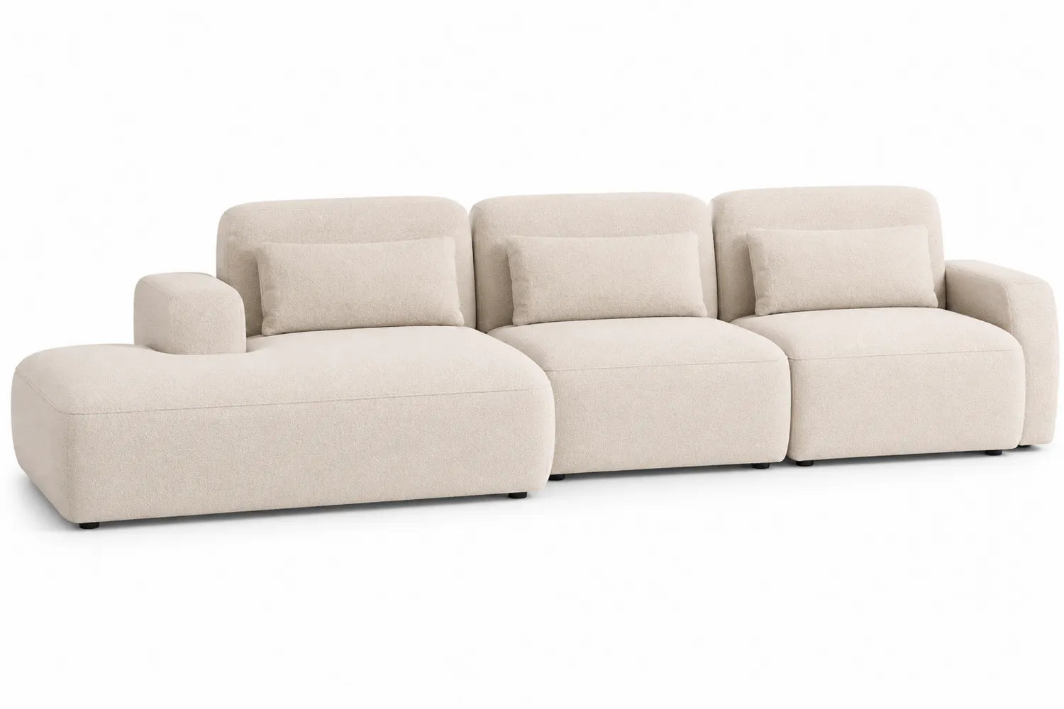Canapé d'angle tissu polyester beige 3 places avec méridienne