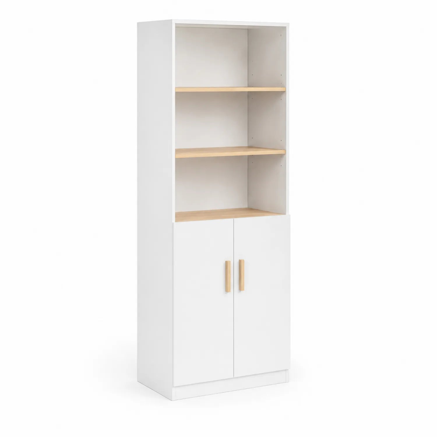 Bibliothèque en bois blanc avec étagères chêne