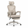Chaise de bureau en maille beige avec repose-pieds et accoudoirs réglables