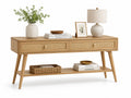 Console en bois avec tiroirs en rotin