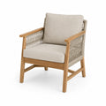 Chaise en bois de teck avec corde tressée et coussins beige