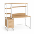 Bureau en bois et métal blanc avec étagères et tiroirs